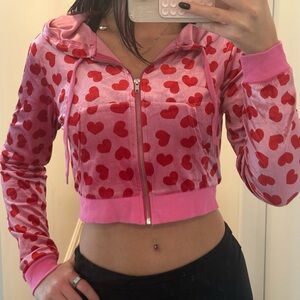 Dolls Kill Pink and Red Heart Hoodie